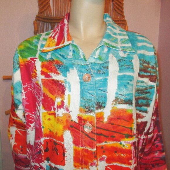 Parsley & Sage Rainbow Art To Wear Top Size XL Button Up Tunic Boho Pop Art NEW - Picture 2 of 13